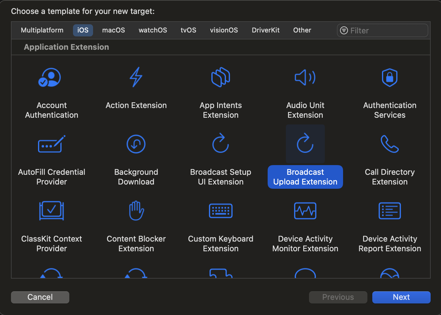 Add upload extension target