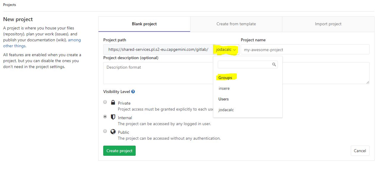 gitlab new prject form