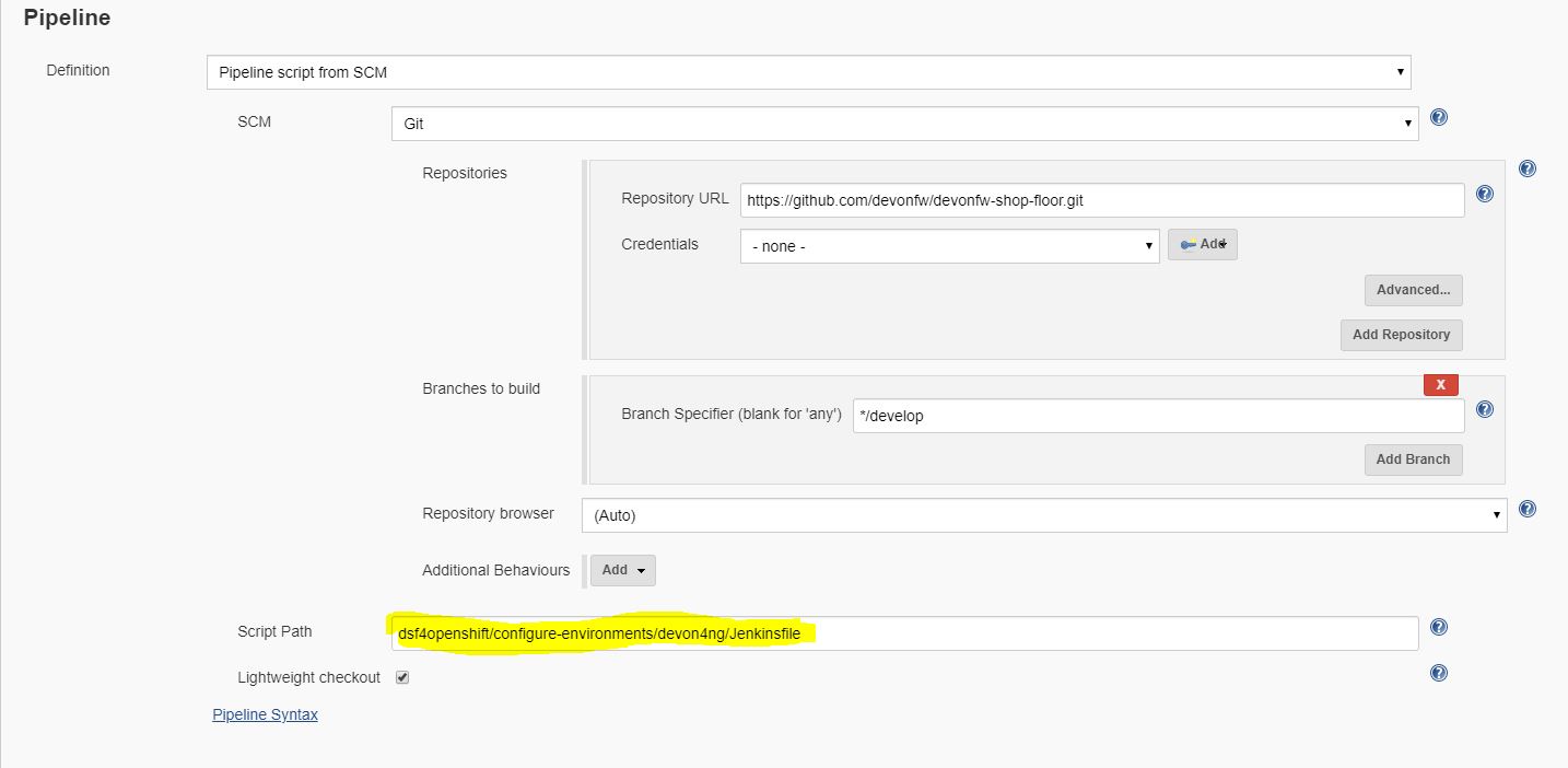 openshift jenkins configure environments repo