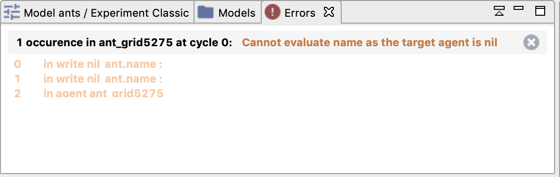 Error view in the case of access to an attribute value of a nil agent.