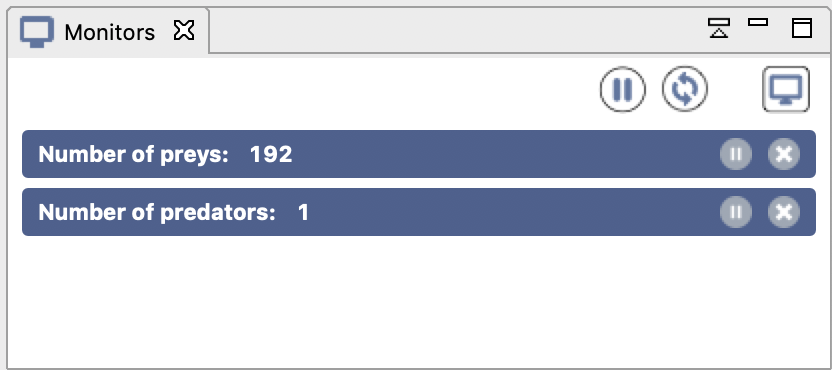 Monitors of the number of prey and predator agents (Prey-Predator tutorial).