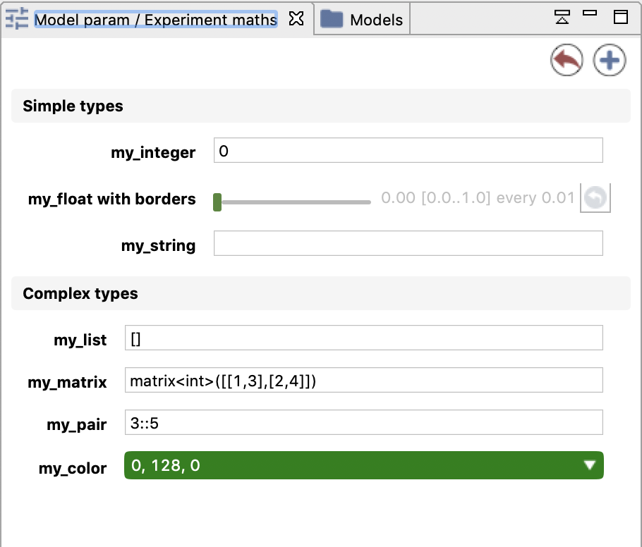 Example of parameters view.