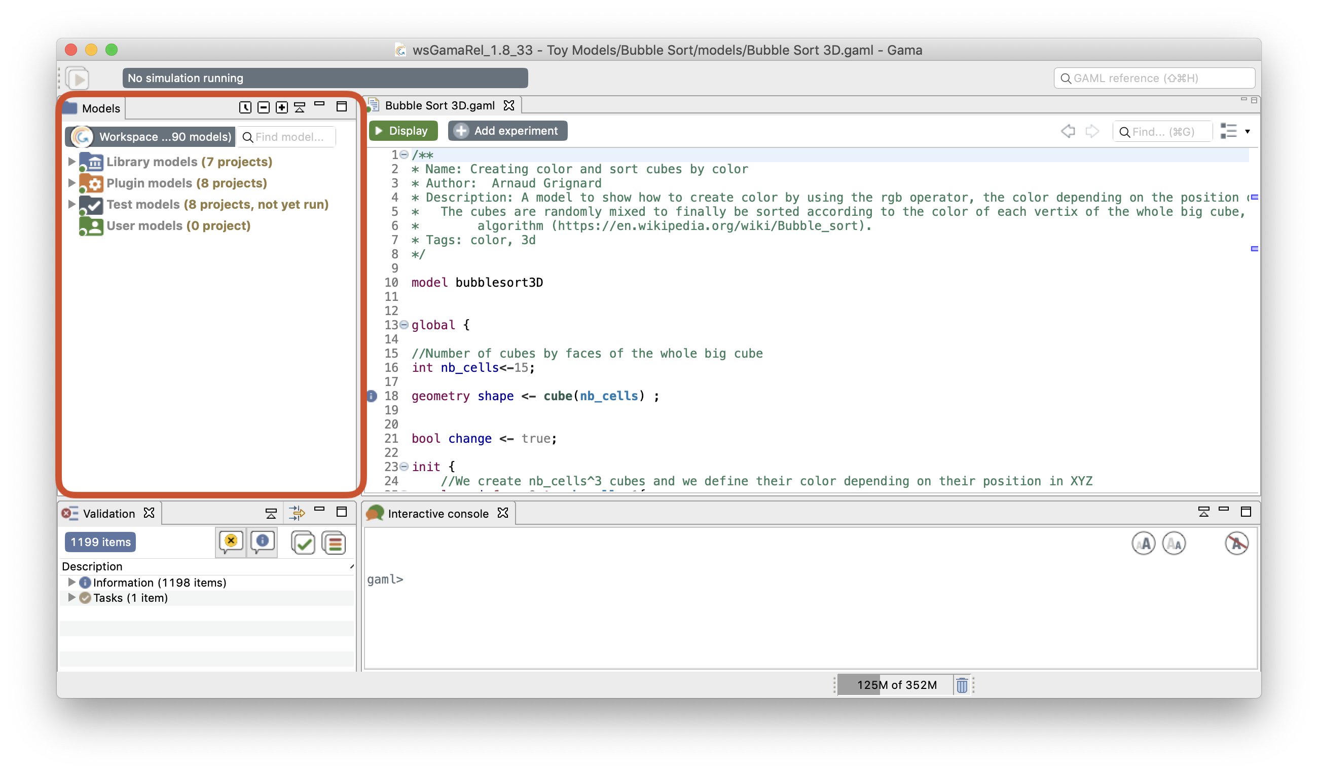 Overview of GAMA user interface: highlight on the mode Navigator.