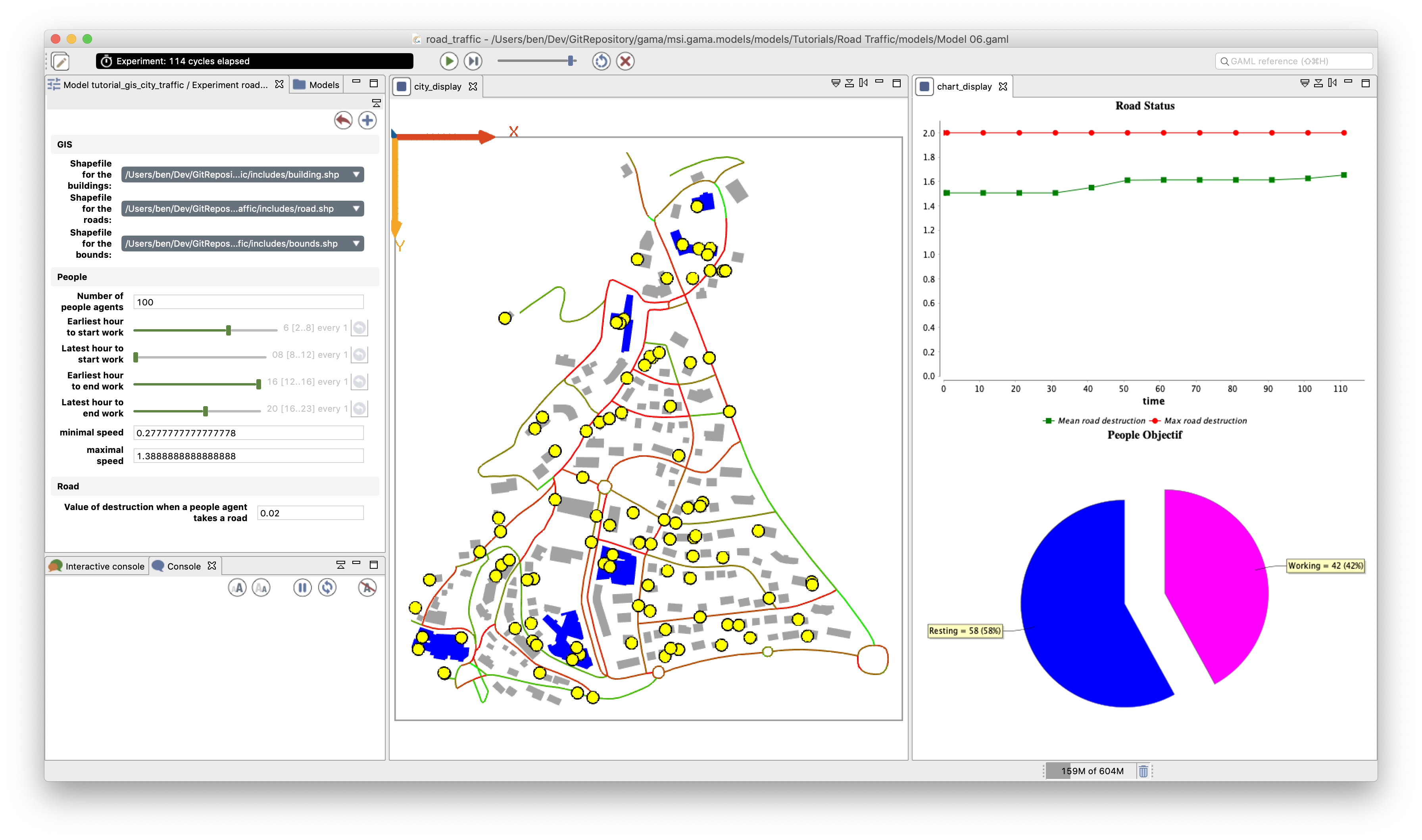 Road traffic tutorial: a screenshot of the final state of the model.