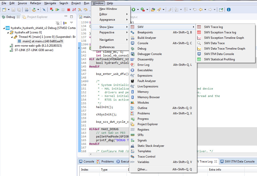 Debug Advanced SWO Serial_Wire_Viewer menu