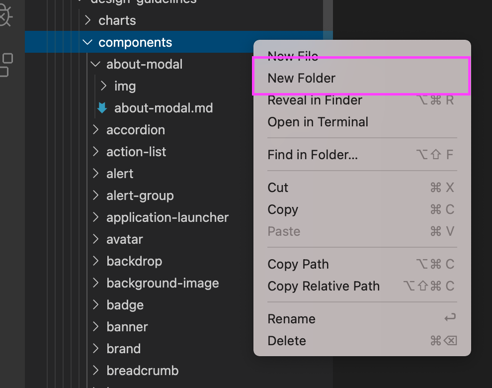 new folder menu