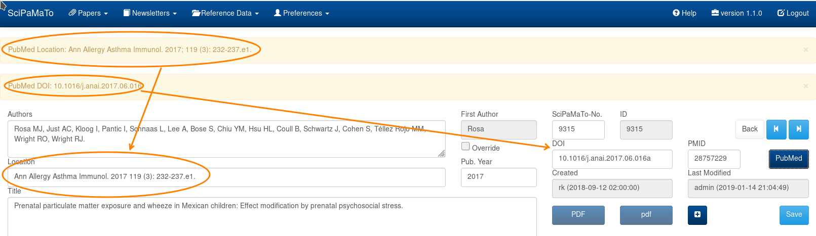 Two compared fields differ